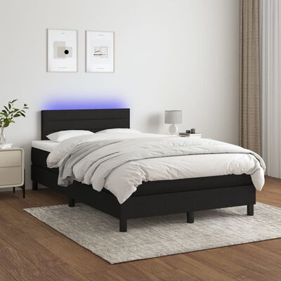 vidaXL Letto a Molle con Materasso e LED Nero 120x200cm in Tessuto