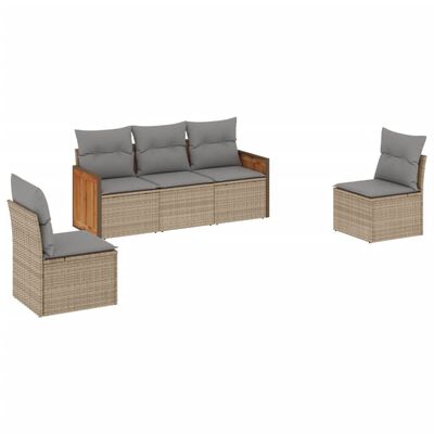 vidaXL Set Divano da Giardino 5 pz con Cuscini Beige in Polyrattan