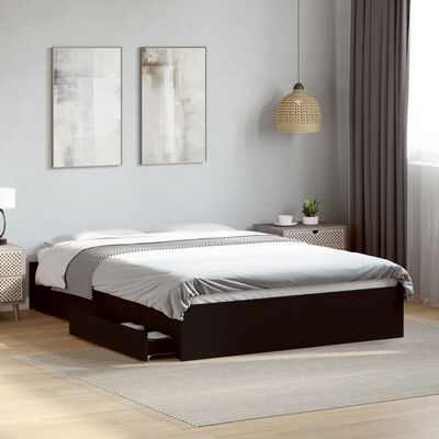 vidaXL Giroletto con Cassetti Nero 135x190 cm in Legno Multistrato