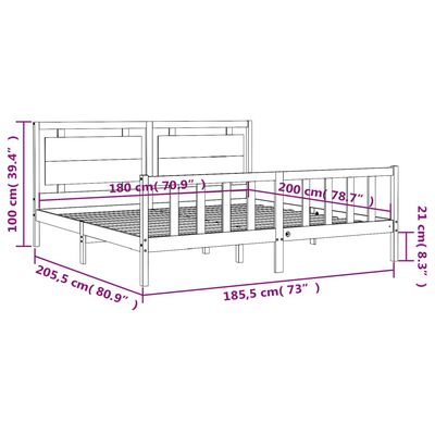 vidaXL Giroletto con Testiera Bianco 180x200 cm in Legno Massello