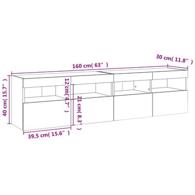 vidaXL Mobili TV a Parete con Luci LED 2pz Bianchi 80x30x40 cm