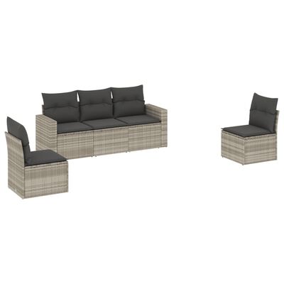 vidaXL Set Divano da Giardino 5pz con Cuscini Grigio Chiaro Polyrattan