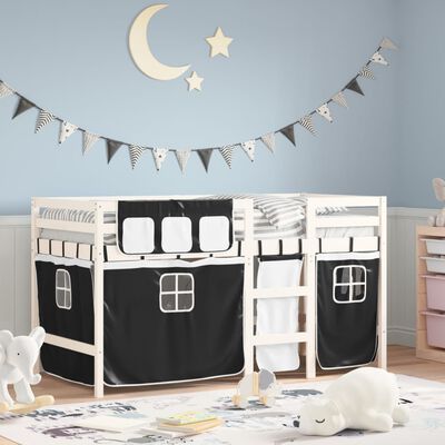 vidaXL Letto a Soppalco con Tende Bambini Bianco e Nero 80x200 cm Pino