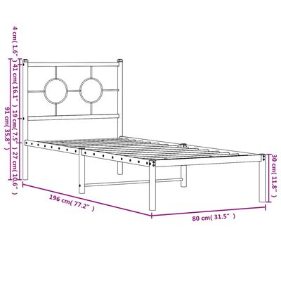 vidaXL Giroletto con Testiera in Metallo Nero 75x190 cm