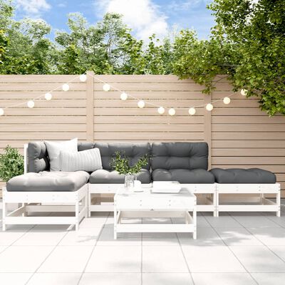 vidaXL Set Divani da Giardino 6pz con Cuscini in Legno Massello Bianco