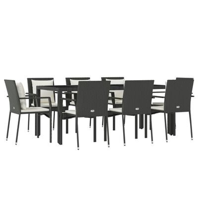 vidaXL Set da Pranzo da Giardino 9 pz con Cuscini Nero in Polyrattan