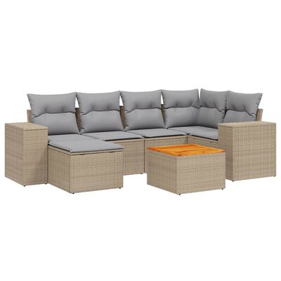 vidaXL Set Divani da Giardino 7 pz con Cuscini Beige in Polyrattan