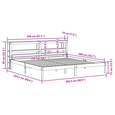 vidaXL Giroletto con Testiera Marrone Cera 200x200 cm Massello Pino