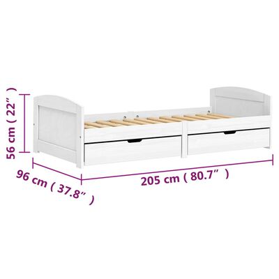 vidaXL Dormeuse 2 Cassetti Bianca 90x200 cm Legno Massello Pino IRUN