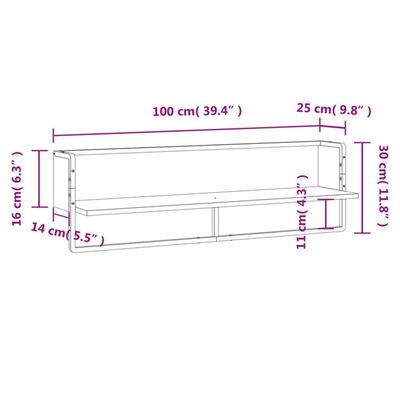 vidaXL Mensola a Parete con Asta Rovere Marrone 100x25x30 cm