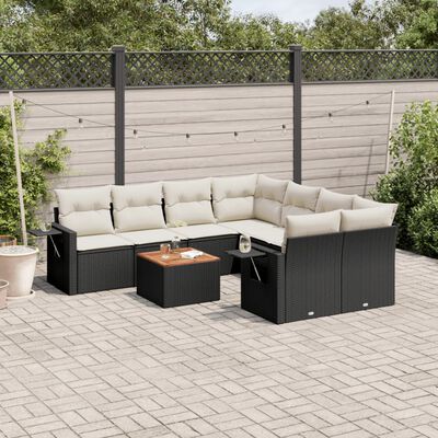 vidaXL Set Divani da Giardino 9 pz con Cuscini Nero in Polyrattan