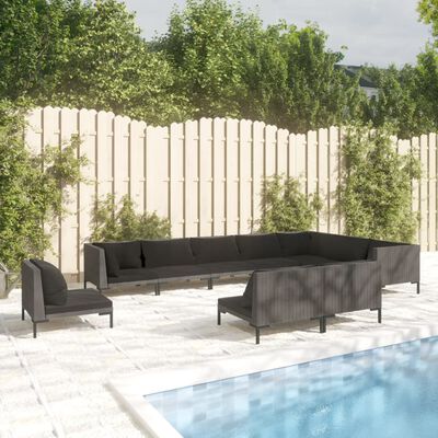 vidaXL Divani da Giardino 10 pz con Cuscini in Polyrattan Grigio Scuro