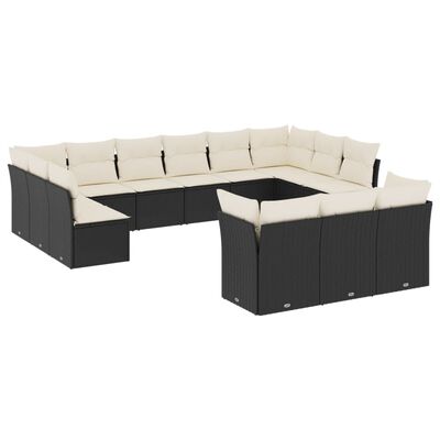 vidaXL Set Divani da Giardino 13pz con Cuscini Nero in Polyrattan