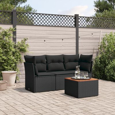 vidaXL Set Divani da Giardino 4 pz con Cuscini Nero in Polyrattan