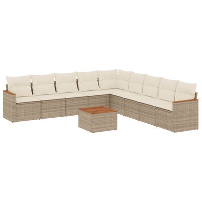 vidaXL Set Divano da Giardino 10 pz con Cuscini Beige in Polyrattan