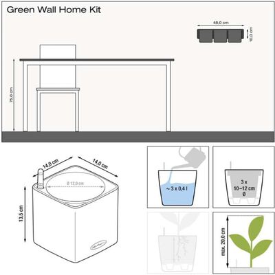 LECHUZA Fioriere 3 pz Green Wall Home Kit Antracite Lucido