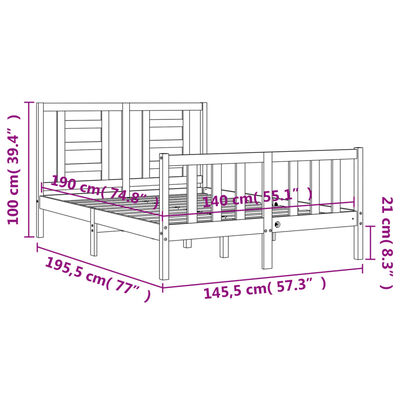 vidaXL Giroletto con Testiera Bianco 140x190 cm in Legno Massello