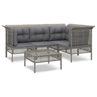 vidaXL Set Divani da Giardino 5 pz con Cuscini in Polyrattan Grigio