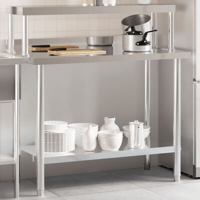 vidaXL Tavolo Lavoro Cucina con Ripiano 110x55x120 cm Acciaio Inox