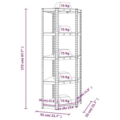 vidaXL Mensola Angolare 5 Strati Antracite Acciaio e Legno Multistrato