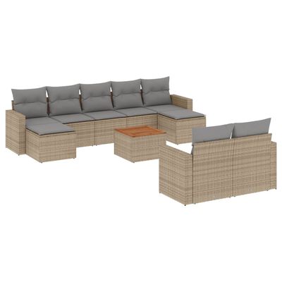 vidaXL Set Divano da Giardino 10 pz con Cuscini Beige Misto Polyrattan