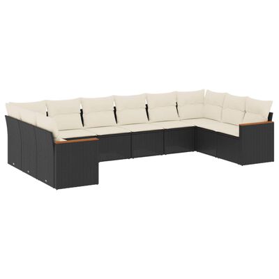 vidaXL Set Divani da Giardino 10pz con Cuscini in Polyrattan Nero