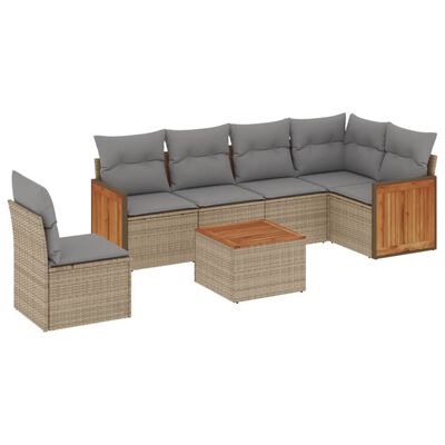 vidaXL Set Divani da Giardino 7 pz con Cuscini Beige in Polyrattan