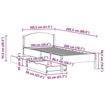 vidaXL Giroletto senza Materasso Bianco 100x200 cm Legno Massello Pino