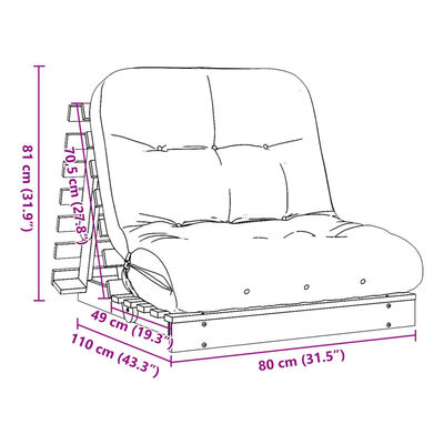 vidaXL Divano Letto Futon con Materasso 80x206x11cm Pino Impregnato