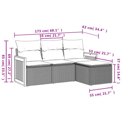 vidaXL Set Divani da Giardino 4 pz con Cuscini Nero in Polyrattan