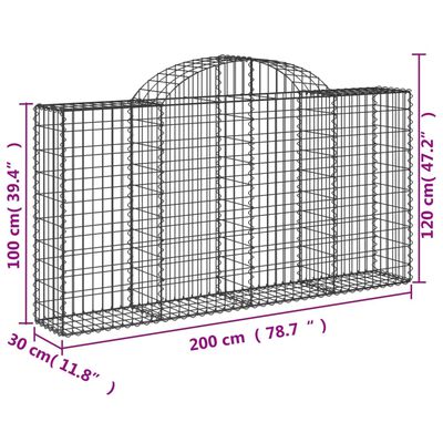 vidaXL Cesti Gabbioni ad Arco 13 pz 200x30x100/120 cm Ferro Zincato