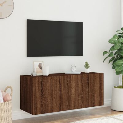 vidaXL Mobile TV a Parete con Luci LED Rovere Marrone 100x35x41 cm