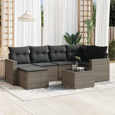 vidaXL Set Divani da Giardino 7 pz con Cuscini Grigio in Polyrattan