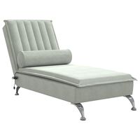 vidaXL Chaise Longue Massaggi Cuscino a Rullo Grigio Chiaro in Velluto