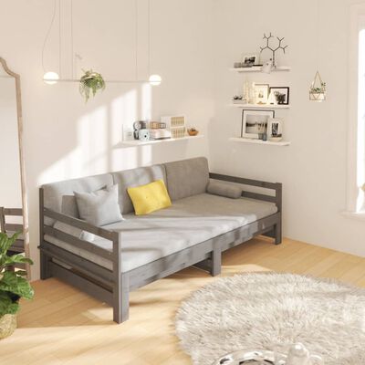 vidaXL Dormeuse Estraibile Grigia 2x(90x190) cm Legno Massello di Pino