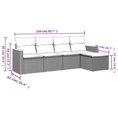 vidaXL Set Divano da Giardino 5 pz con Cuscini Grigio in Polyrattan