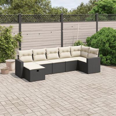 vidaXL Set Divani da Giardino con Cuscini 7pz Nero Polyrattan