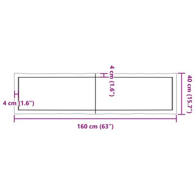 vidaXL Piano per Tavolo 160x40x(2-4) cm Rovere Non Trattato Bordi Vivi