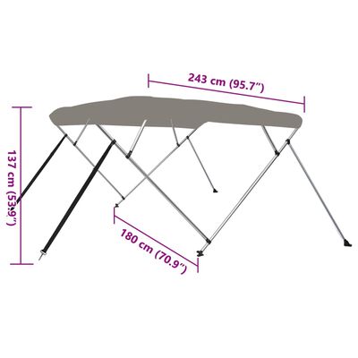 vidaXL Bimini di Prua con Tendalino 4 Archi Grigio 243x180x137 cm