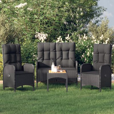 vidaXL Set da Pranzo da Giardino 4 pz con Cuscini Nero in Polyrattan