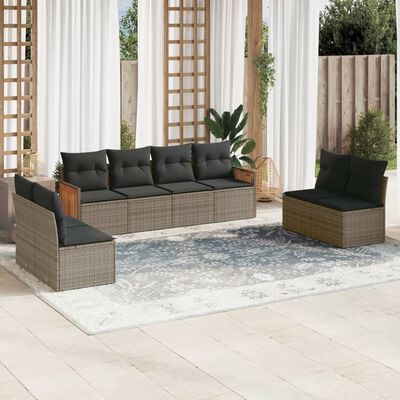 vidaXL Set Divano da Giardino 8 pz con Cuscini Grigio in Polyrattan