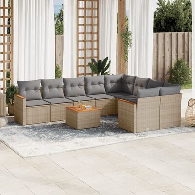 vidaXL Set Divano da Giardino 10 pz con Cuscini Beige Misto Polyrattan