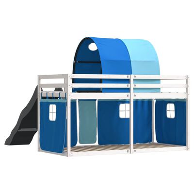 vidaXL Letto a Castello con Scivolo e Tende Blu 90x190 cm