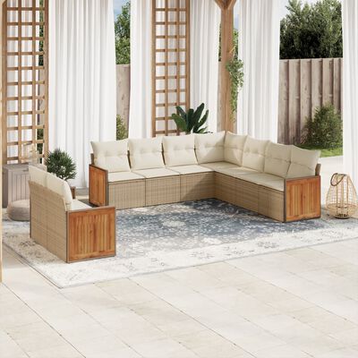 vidaXL Set Divano da Giardino 9 pz con Cuscini Beige in Polyrattan