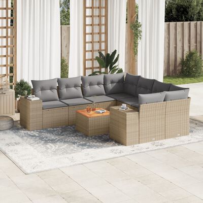 vidaXL Set Divano da Giardino 9 pz con Cuscini Beige in Polyrattan