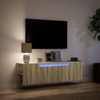 vidaXL Mobile TV a Parete con Luci LED Rovere Sonoma 135x31x39,5 cm