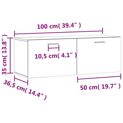 vidaXL Mobile a Parete Bianco Lucido 100x36,5x35 cm Legno Multistrato