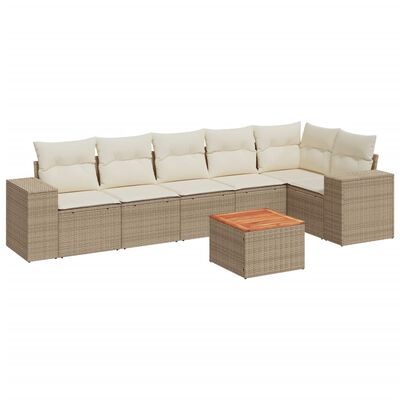 vidaXL Set Divani da Giardino 7 pz con Cuscini Beige in Polyrattan