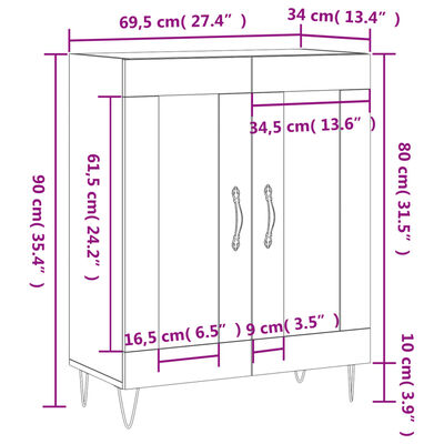 vidaXL Credenza Nera 69,5x34x90 cm in Legno Multistrato