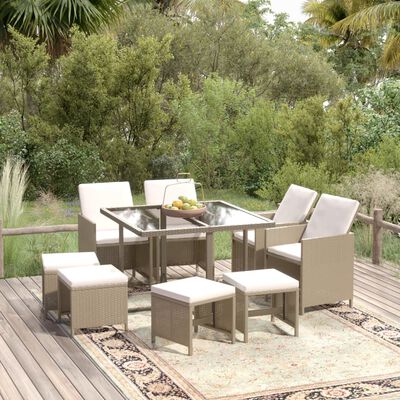 vidaXL Set da Pranzo da Giardino 9 pz con Cuscini in Polyrattan Beige